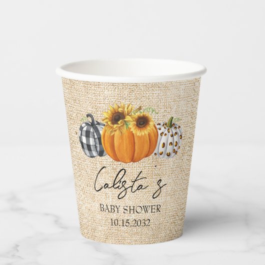 Baby shower van de herfst Pumpkin Sunflower Burlap Papieren Bekers (Voorkant)