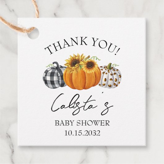 Baby shower van de herfst Pumpkin & Sunflower Hart Bedankjes Labels (Voorkant)