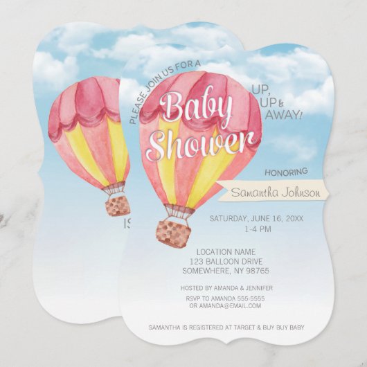Baby shower van de hete luchtballon - Rood & Geel Kaart (Voorkant / Achterkant)