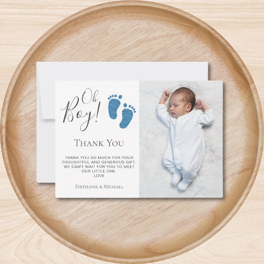Baby shower van de jongen foto bedankkaart