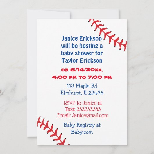 Baby shower van de jongen met een honkbalthema kaart (Achterkant)