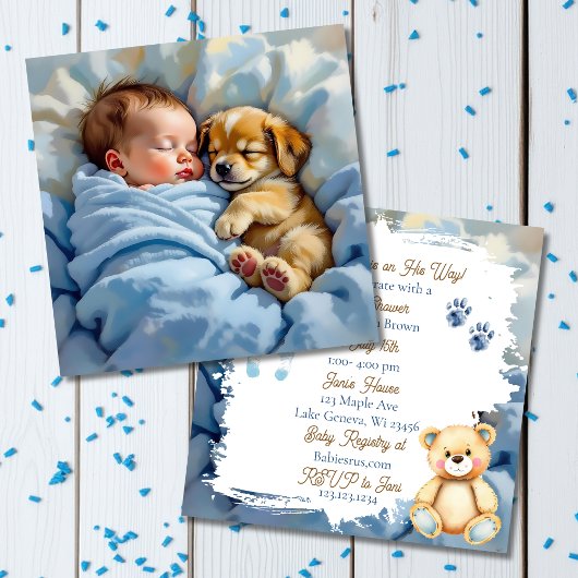 Baby shower van de jongen | Puppythema Kaart