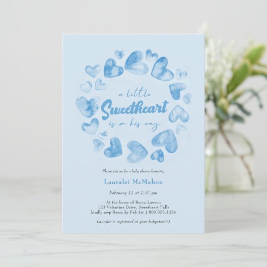 Baby shower van de kleine liefje Blue Heart Valent Kaart (Staand voorkant)