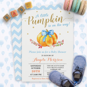 Baby shower van de kleine pompoenjongen Gold Blue Kaart