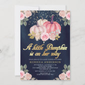 Baby shower van de kleine pompoenroze goudvlinder kaart (Voorkant)