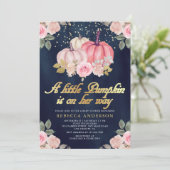 Baby shower van de kleine pompoenroze goudvlinder kaart (Staand voorkant)