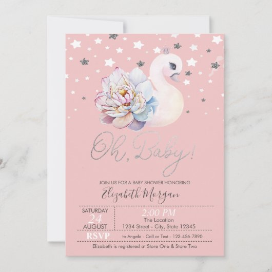 Baby shower van de Kroonstaar van baby Swan Kaart (Voorkant)
