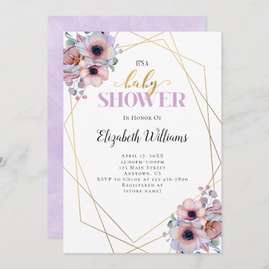 Baby shower van de Lavender Flowers Geometric Lijs Kaart (Voorkant / Achterkant)