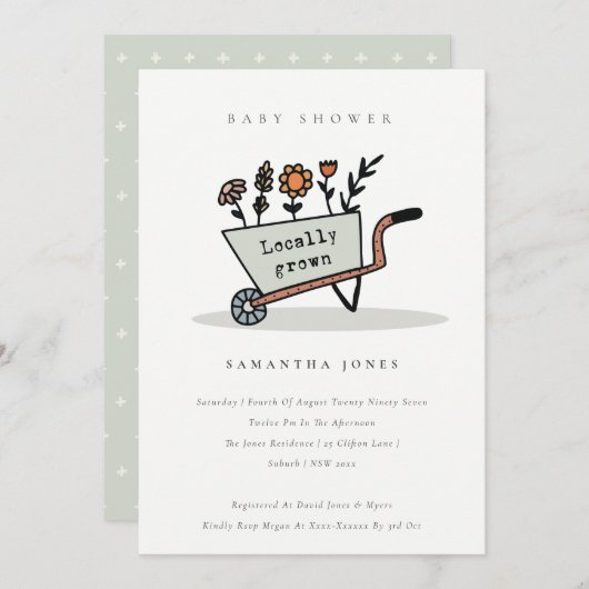 Baby shower van de lokale Grauwe Floral Cart Bedankkaart (Voorkant / Achterkant)