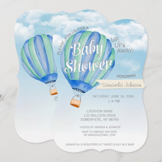 Baby shower van de luchtballon voor warme lucht -  kaart (Voorkant / Achterkant)