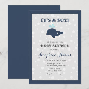 Baby shower van de marineblauwwalvis kaart