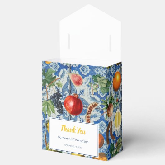 Baby shower van de mediterrane zomerblauwe mozaïek bedankdoosjes (Geopend)