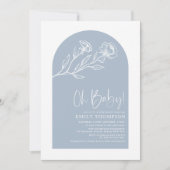 Baby shower van de moderne, blauwe botanische baar kaart (Voorkant)