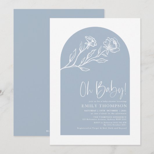 Baby shower van de moderne, blauwe botanische baar kaart (Voorkant / Achterkant)