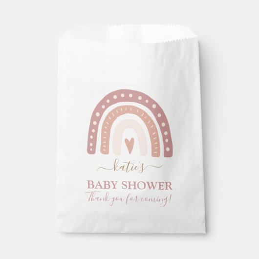 Baby shower van de moderne Blush Roze regenboogmei Bedankzakje (Voorkant)