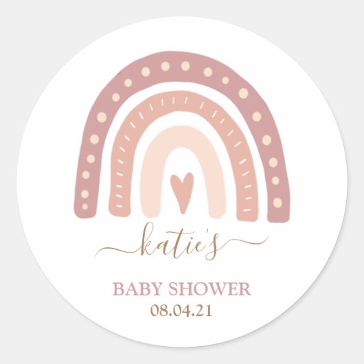 Baby shower van de moderne Blush Roze regenboogmei Ronde Sticker (Voorkant)