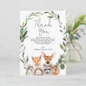 Baby shower van de moderne groenery Woodland Anima Bedankkaart (Staand voorkant)
