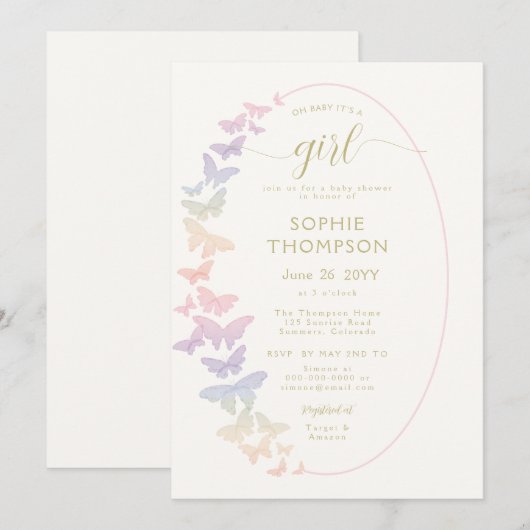 Baby shower van de moderne regenboogvlinder Gold G Kaart (Voorkant / Achterkant)