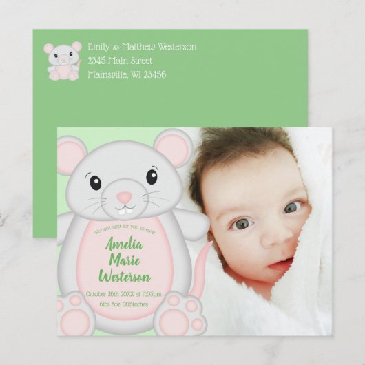 Baby shower van de muis briefkaart (Voorkant / Achterkant)