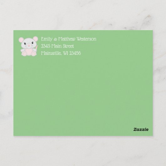 Baby shower van de muis briefkaart (Achterkant)