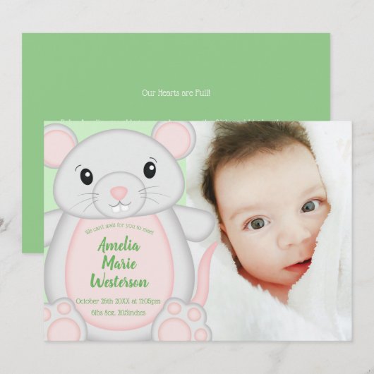 Baby shower van de muis kaart (Voorkant / Achterkant)