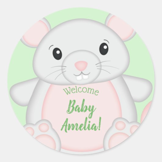 Baby shower van de muis ronde sticker (Voorkant)