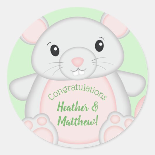 Baby shower van de muis ronde sticker (Voorkant)