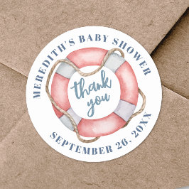 Baby shower van de nautische levensring ronde sticker