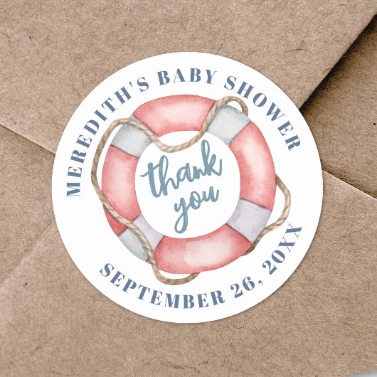 Baby shower van de nautische levensring ronde sticker