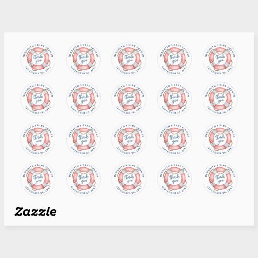 Baby shower van de nautische levensring ronde sticker (Vel)