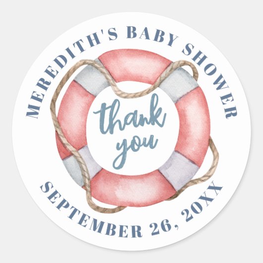 Baby shower van de nautische levensring ronde sticker (Voorkant)