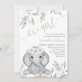 Baby shower van de olifant en de bloem van het mei kaart (Voorkant)