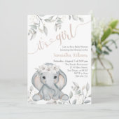 Baby shower van de olifant en de bloem van het mei kaart (Staand voorkant)