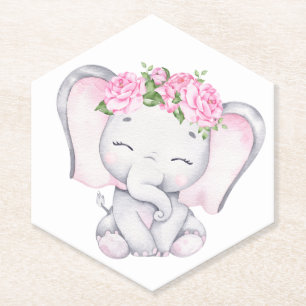 Baby shower van de olifant en de bloem van het mei kartonnen onderzetters