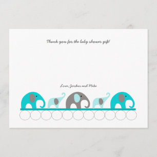 Baby shower van de olifant Turquoise - dank u Bedankkaart