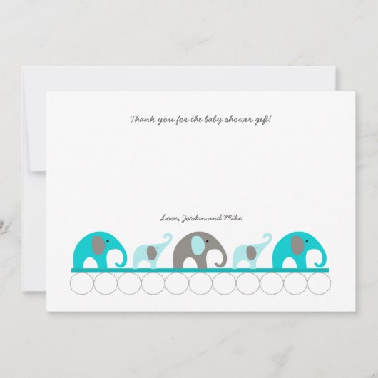 Baby shower van de olifant Turquoise - dank u Bedankkaart (Voorkant)