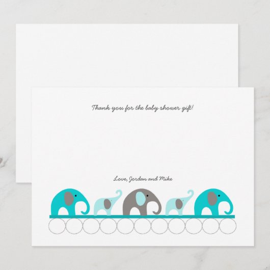 Baby shower van de olifant Turquoise - dank u Bedankkaart (Voorkant / Achterkant)
