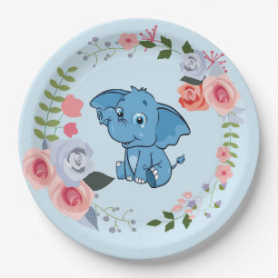 Baby shower van de olifantenflora van Blue Boy Papieren Bordje