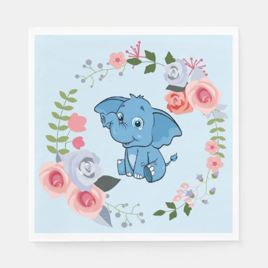 Baby shower van de olifantenflora van Blue Boy Servet (Voorkant)