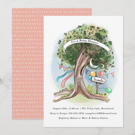 Baby shower van de oude eikenboom van de vlaggenpa kaart (Voorkant / Achterkant)