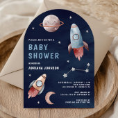 Baby shower van de Outer Space Planets Rocket Navy Kaart