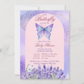 Baby shower van de paarse lavendel van de vlinder kaart (Voorkant)