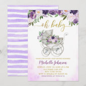 Baby shower van de Paarse lentekonomstotel Kaart (Voorkant / Achterkant)