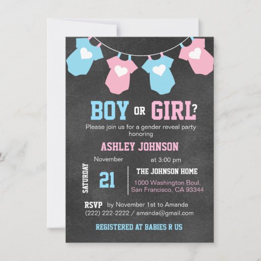 Baby shower van de partij Chalkboard GENDER REVEAL Kaart (Voorkant)
