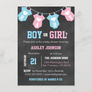 Baby shower van de partij Chalkboard GENDER REVEAL Kaart