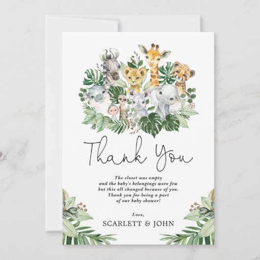 Baby shower van de partij van de Tropische Oerwoud Bedankkaart (Voorkant)