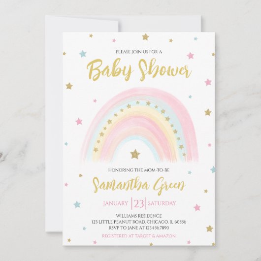 Baby shower van de pasteelregenboog kaart (Voorkant)