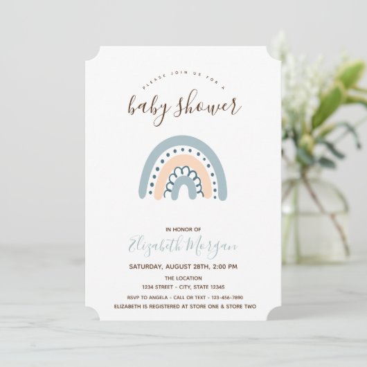 Baby shower van de pasteelregenboog kaart (Staand voorkant)