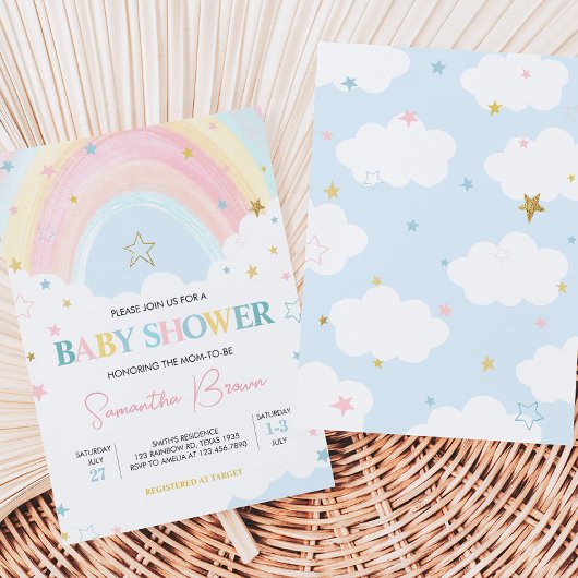 Baby shower van de pasteelregenboog kaart