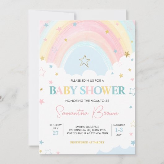 Baby shower van de pasteelregenboog kaart (Voorkant)